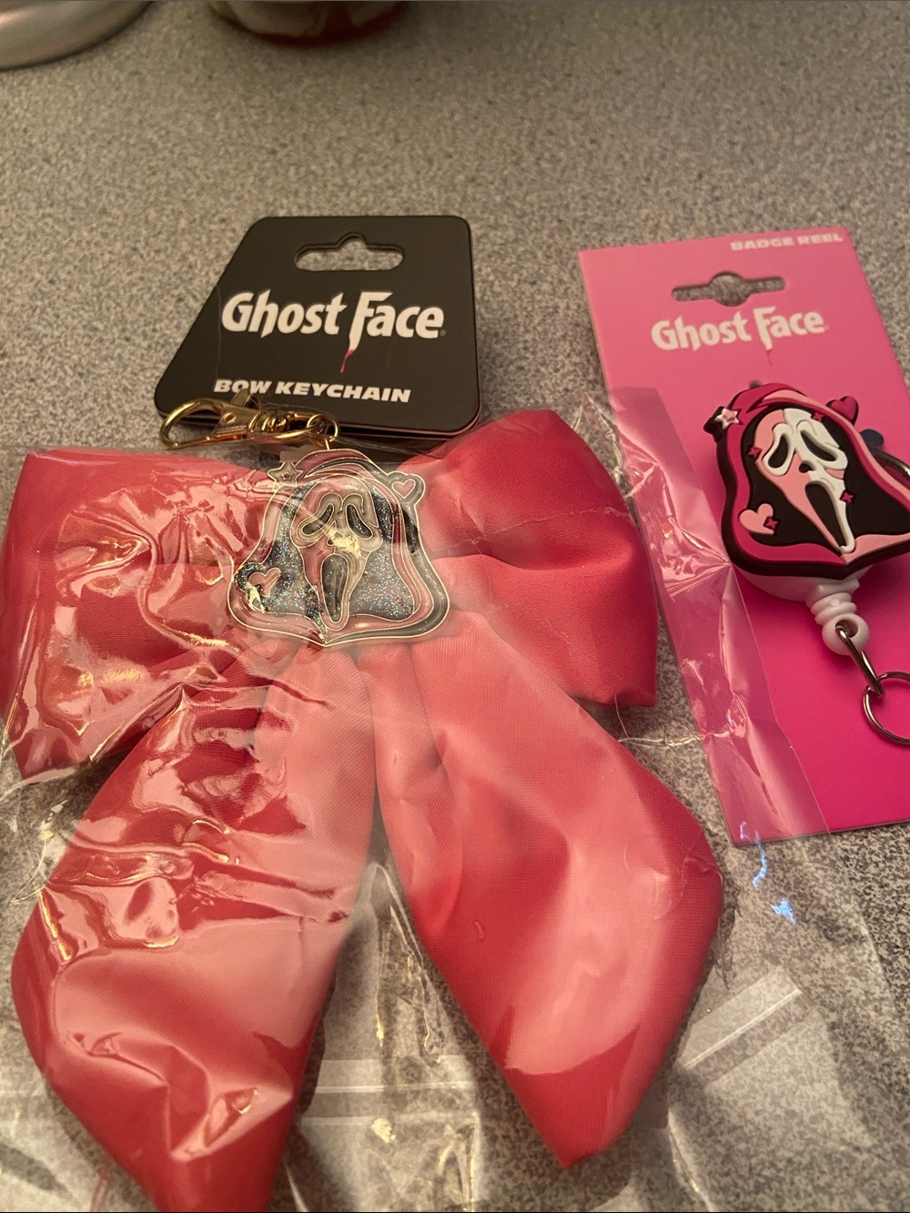 Ghost Face Pink Bow Keychain & Pink Badge Reel